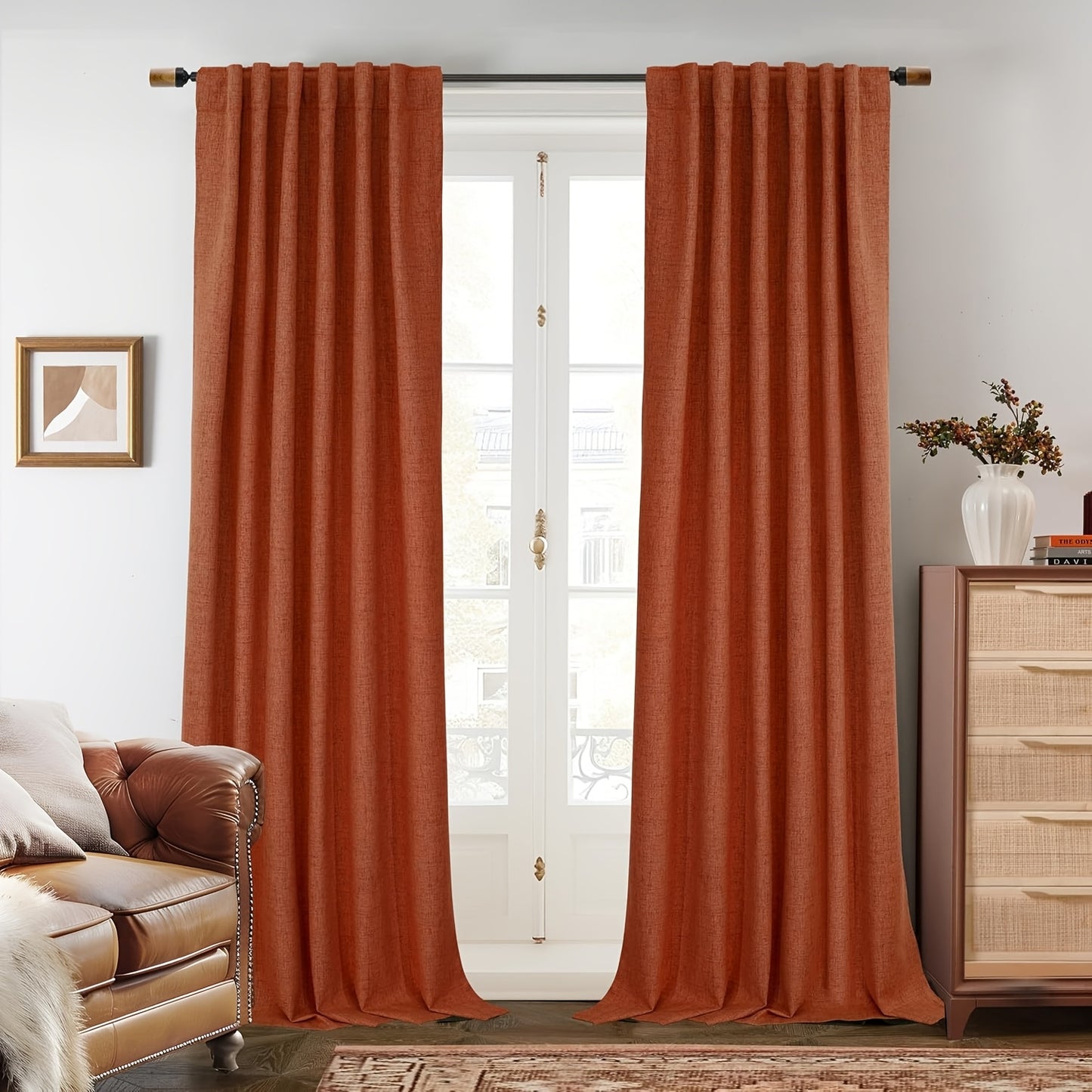 2 Panels 100% Blackout Linen Curtains for Bedroom Farmhouse