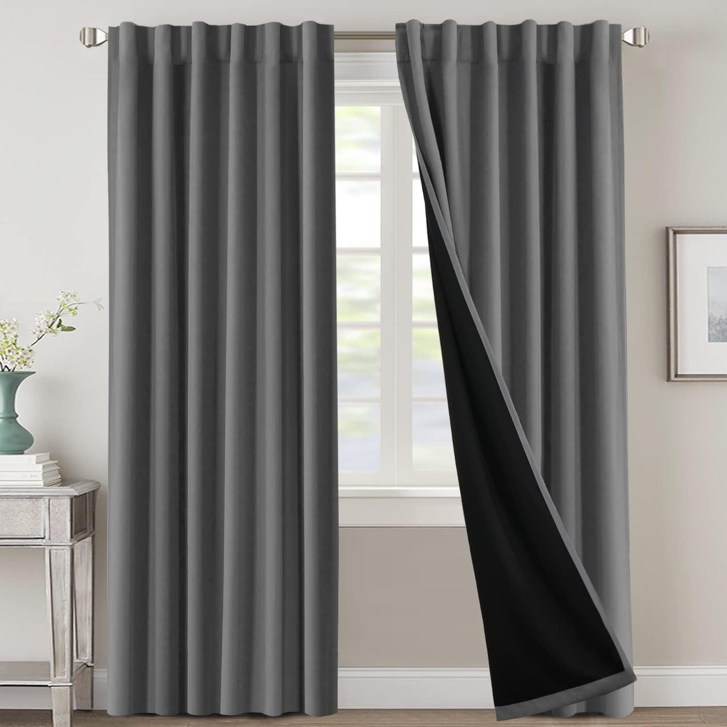 2 Panels PrinceDeco 100% Blackout Curtains for Bedroom with