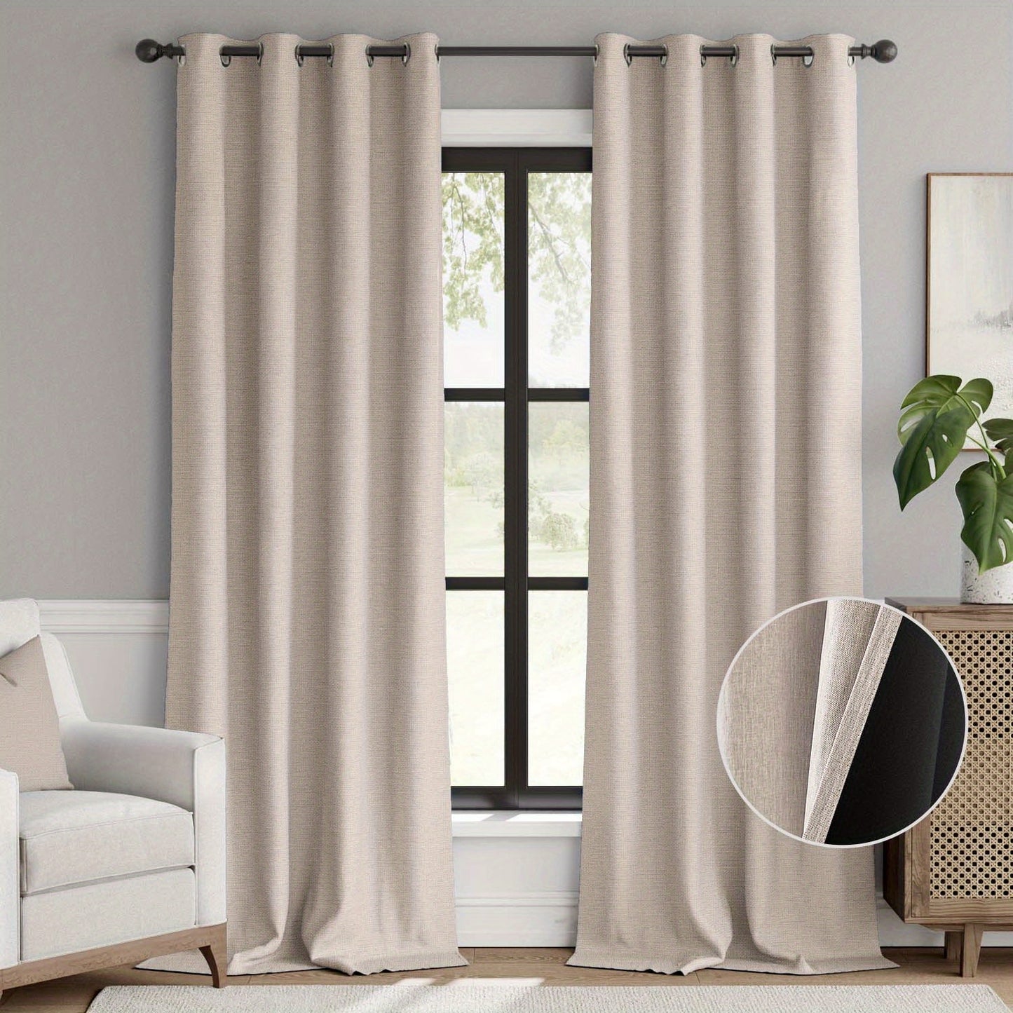 2pcs 100% Privacy Blackout Curtains for Bedroom, Linen Textu