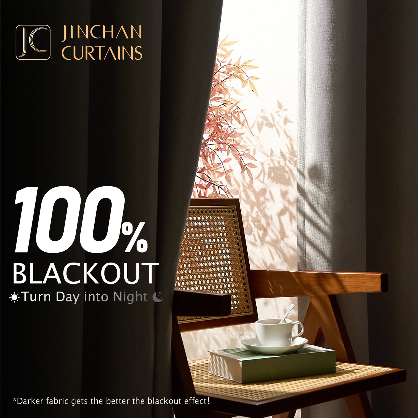 2pcs 100% Privacy Blackout Curtains for Bedroom, Linen Textu
