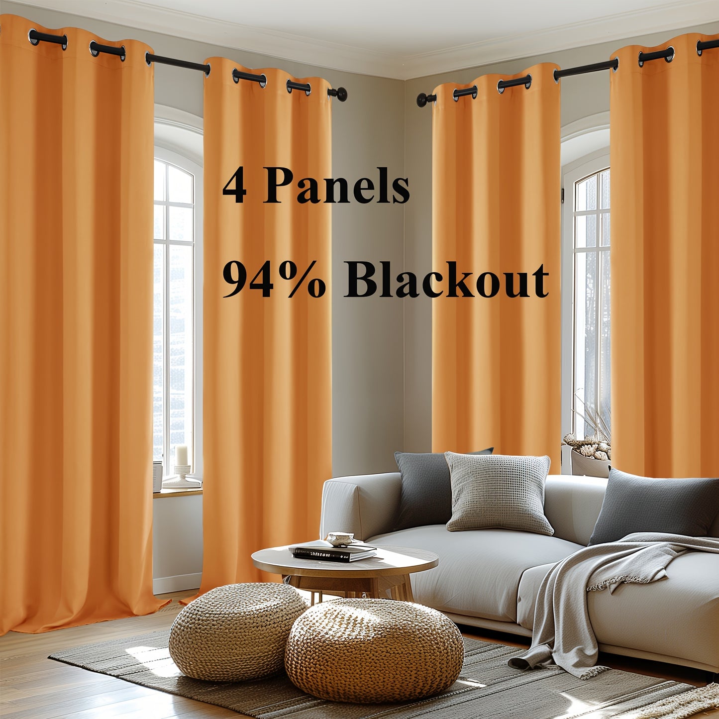 Blackout Thermal Insulated 4 Panels Curtains - Solid Grommet
