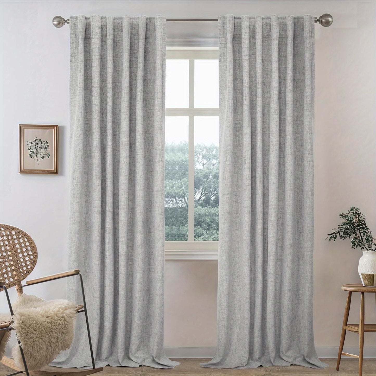 2 Panels 100% Blackout Linen Curtains for Bedroom Farmhouse