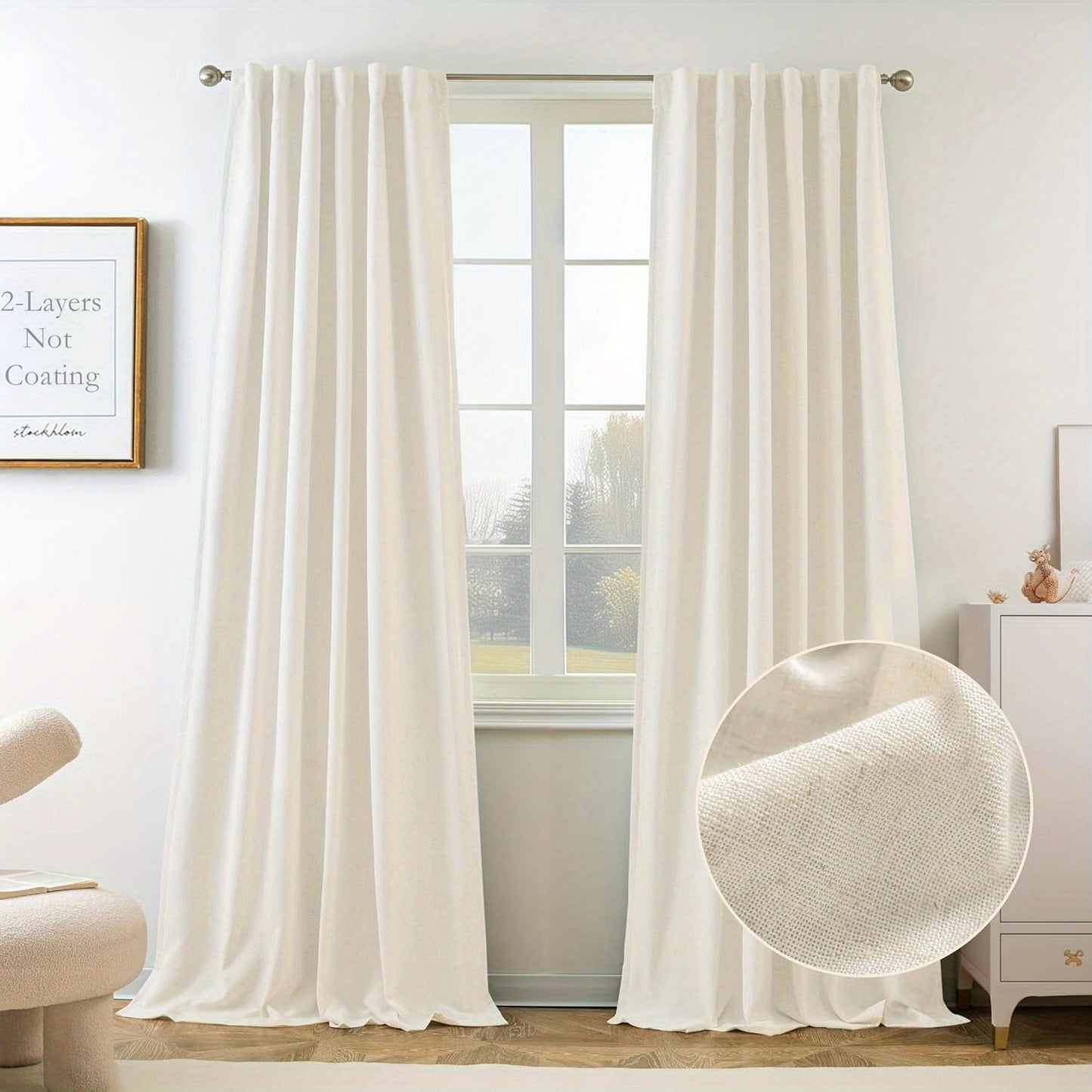 2 Panels 100% Blackout Linen Curtains for Bedroom Farmhouse