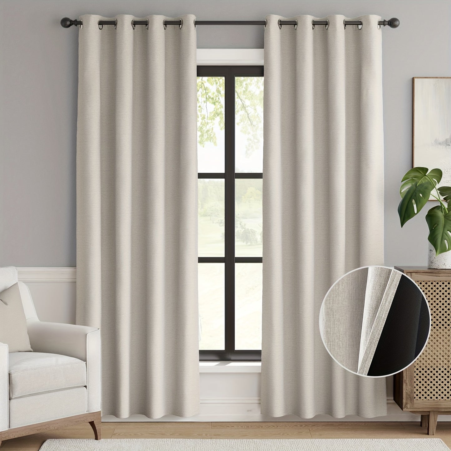 2pcs 100% Privacy Blackout Curtains for Bedroom, Linen Textu