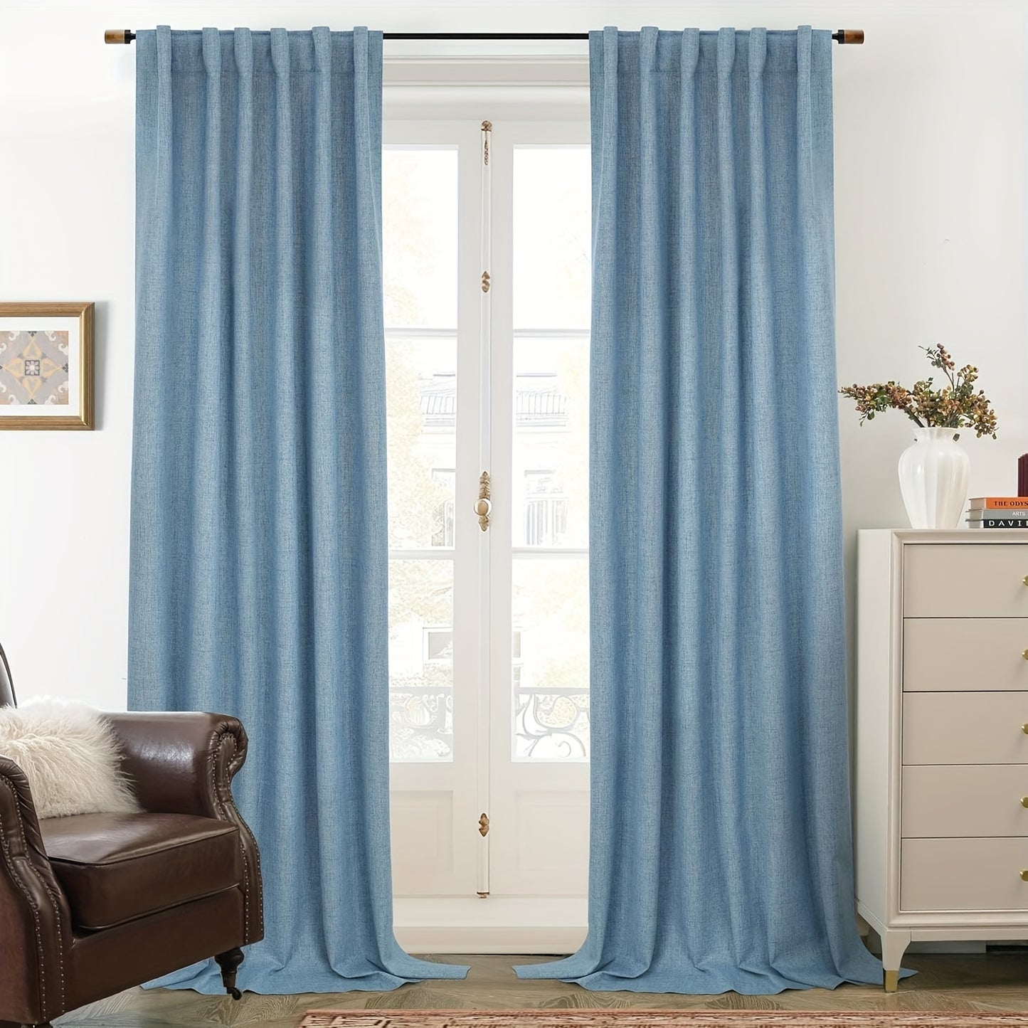 2 Panels 100% Blackout Linen Curtains for Bedroom Farmhouse