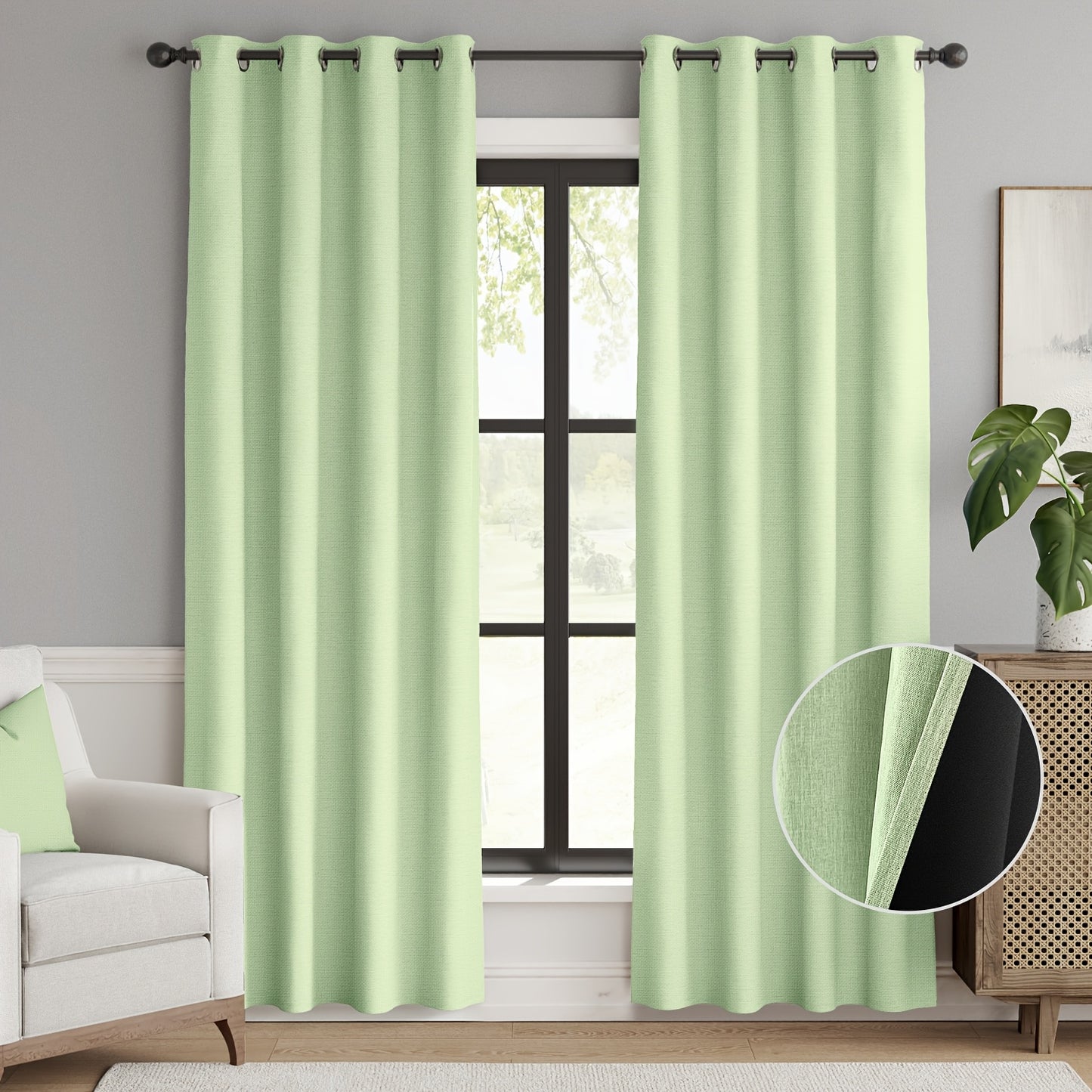 2pcs 100% Privacy Blackout Curtains for Bedroom, Linen Textu