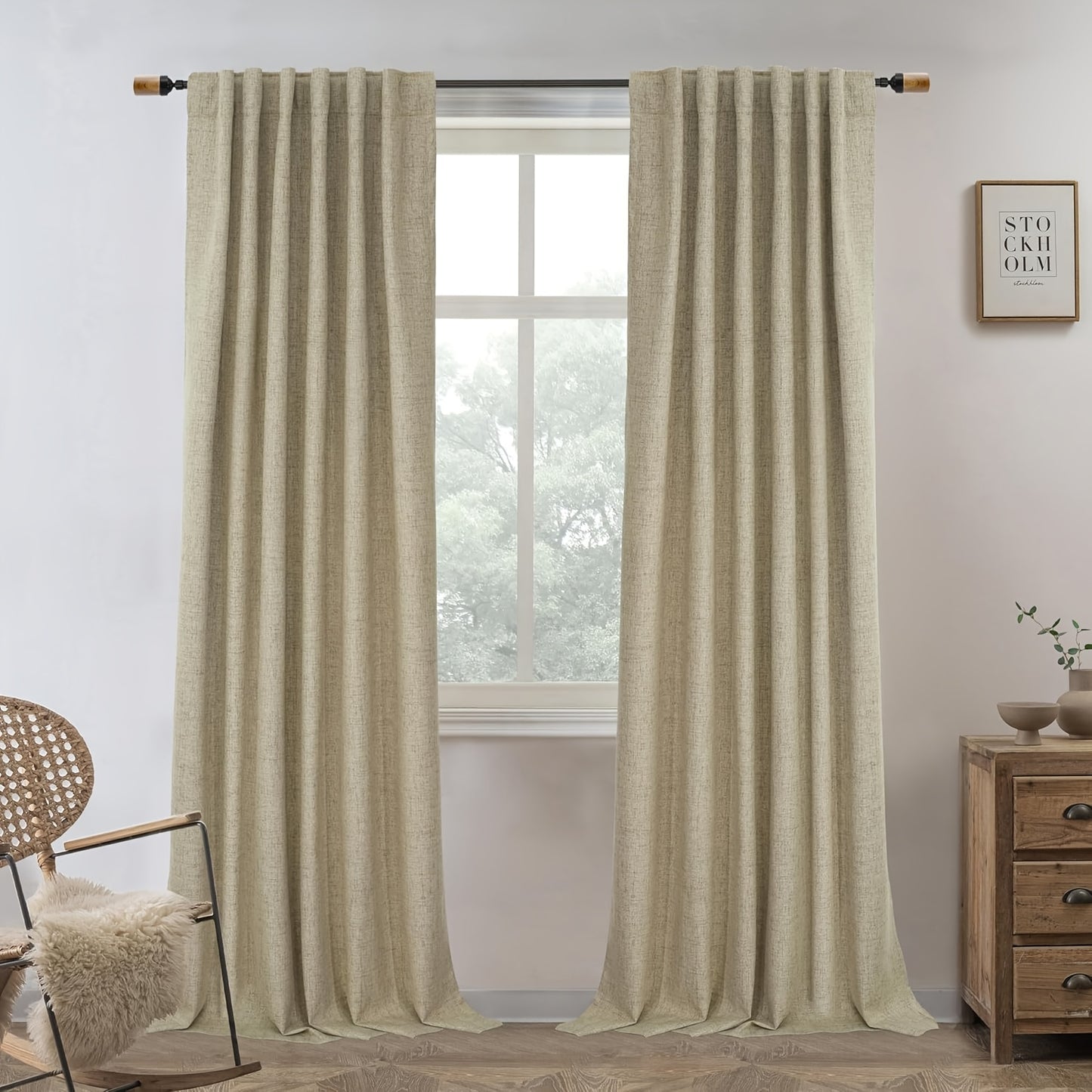 2 Panels 100% Blackout Linen Curtains for Bedroom Farmhouse
