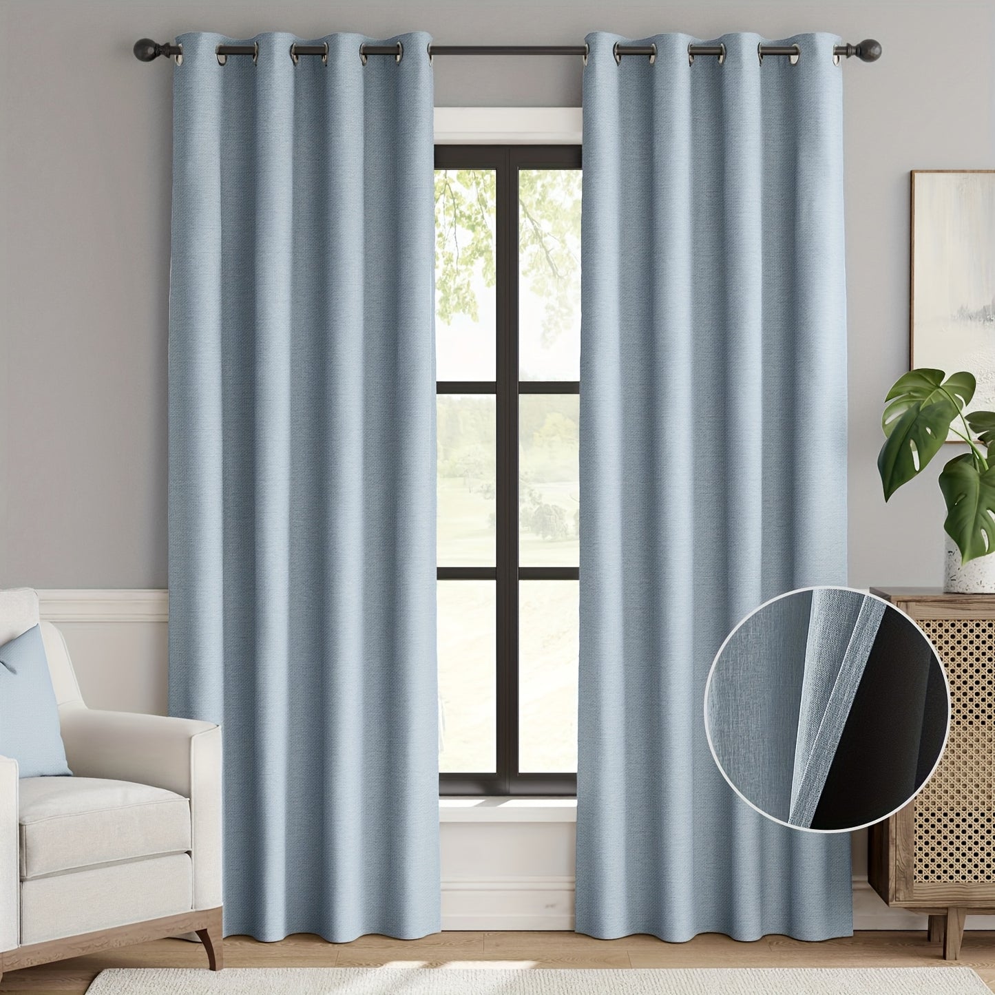 2pcs 100% Privacy Blackout Curtains for Bedroom, Linen Textu