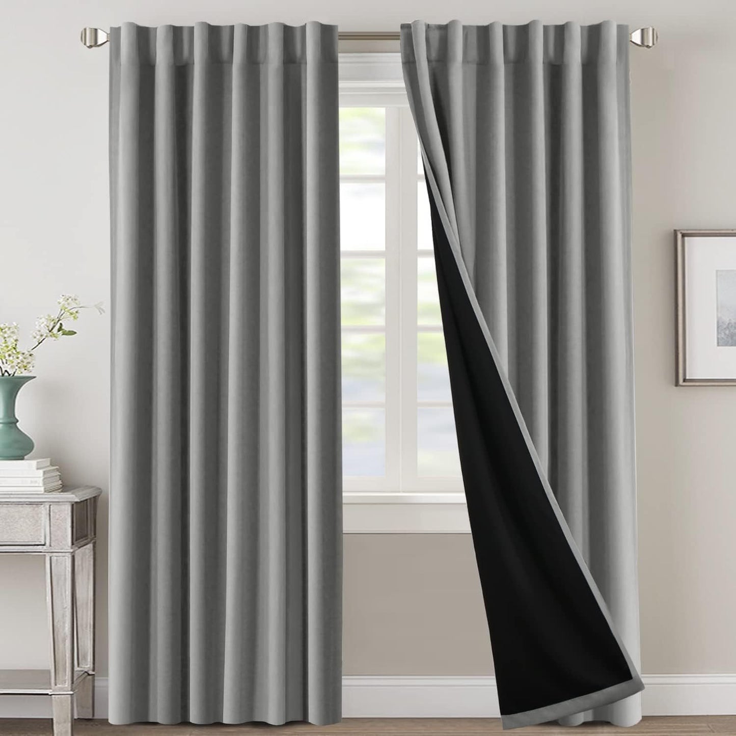 2 Panels PrinceDeco 100% Blackout Curtains for Bedroom with