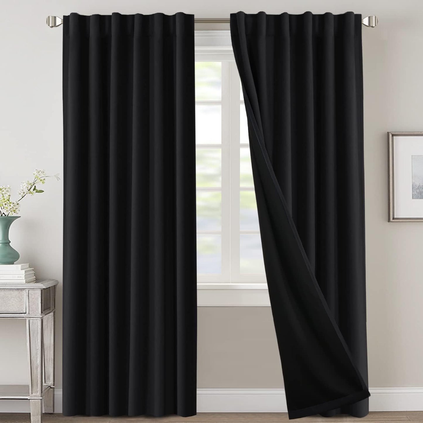 2 Panels PrinceDeco 100% Blackout Curtains for Bedroom with