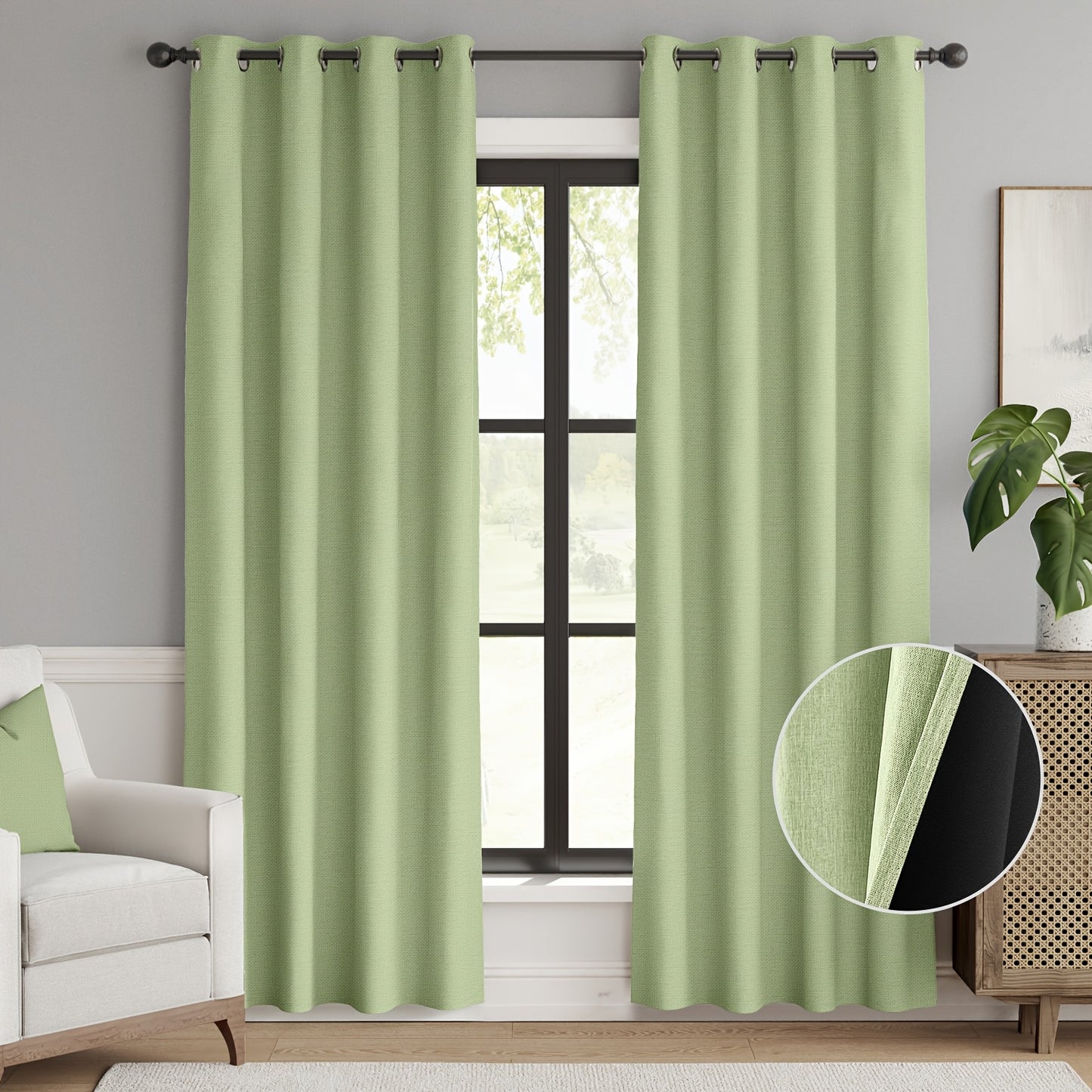 2pcs 100% Privacy Blackout Curtains for Bedroom, Linen Textu