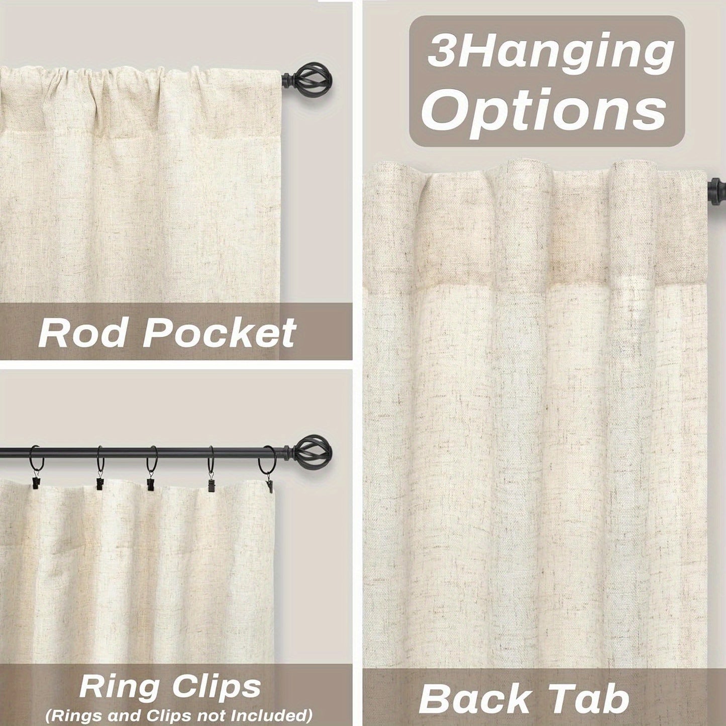 2 Panels 100% Blackout Linen Curtains for Bedroom Farmhouse