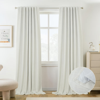 2 Panels 100% Blackout Linen Curtains for Bedroom Farmhouse