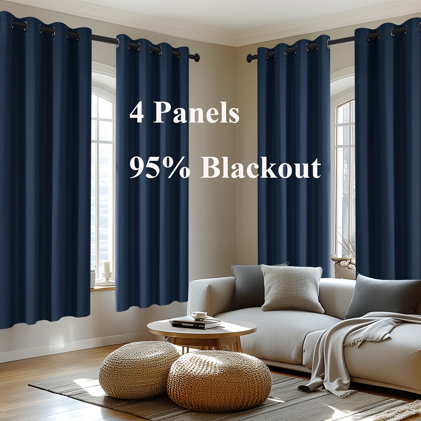 Blackout Thermal Insulated 4 Panels Curtains - Solid Grommet
