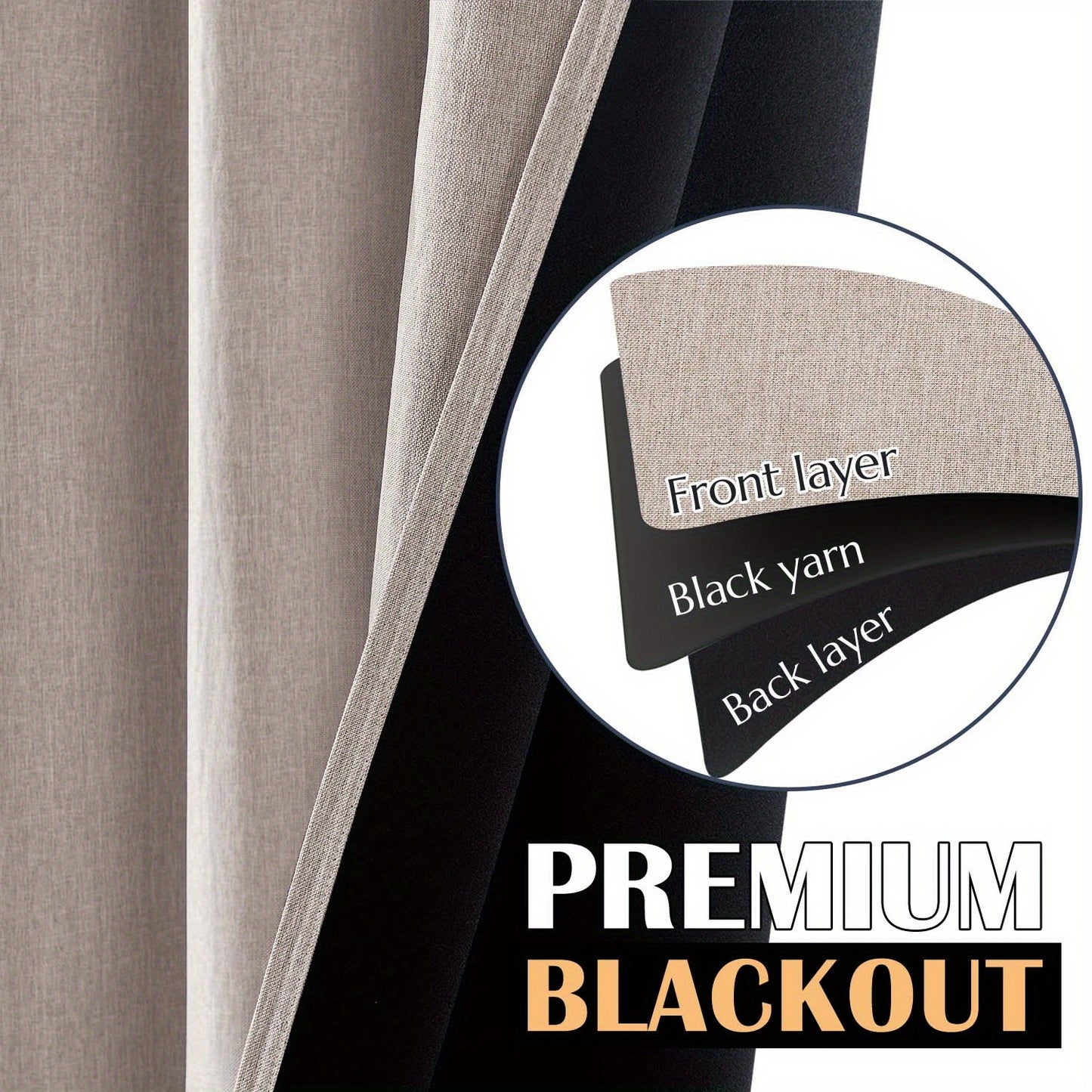 2pcs 100% Privacy Blackout Curtains for Bedroom, Linen Textu
