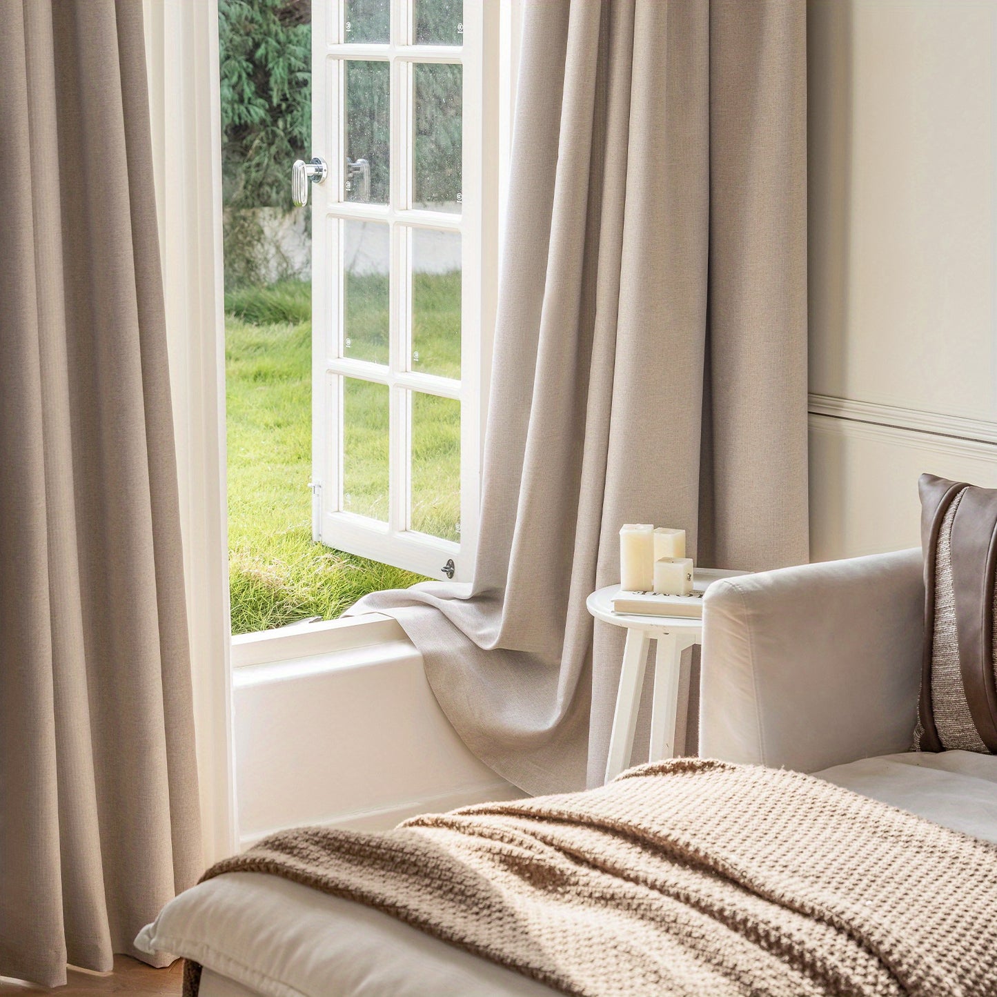 2pcs 100% Privacy Blackout Curtains for Bedroom, Linen Textu