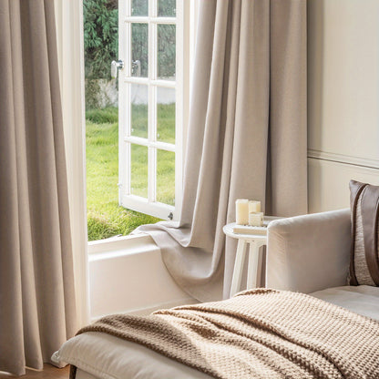 2pcs 100% Privacy Blackout Curtains for Bedroom, Linen Textu