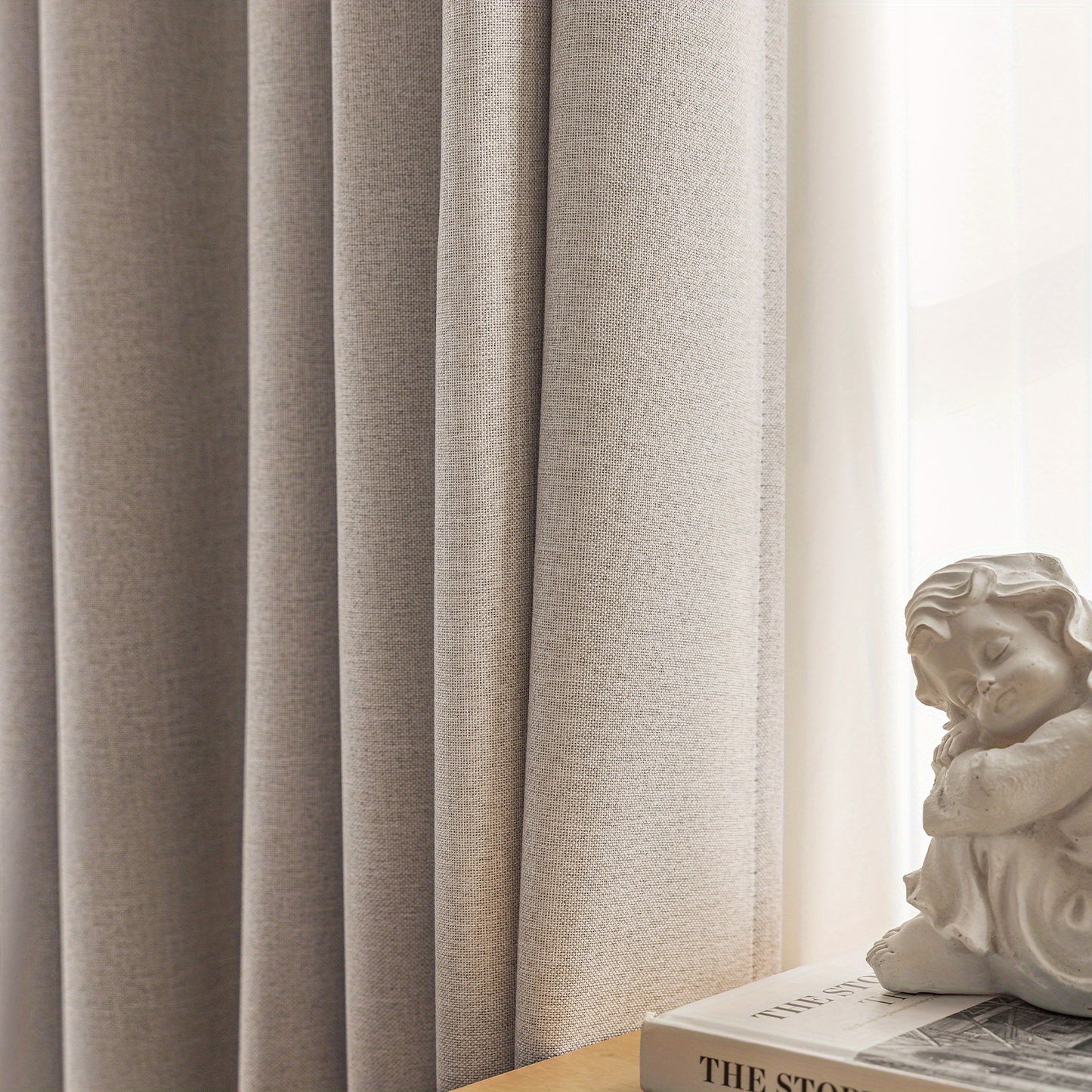 2pcs 100% Privacy Blackout Curtains for Bedroom, Linen Textu