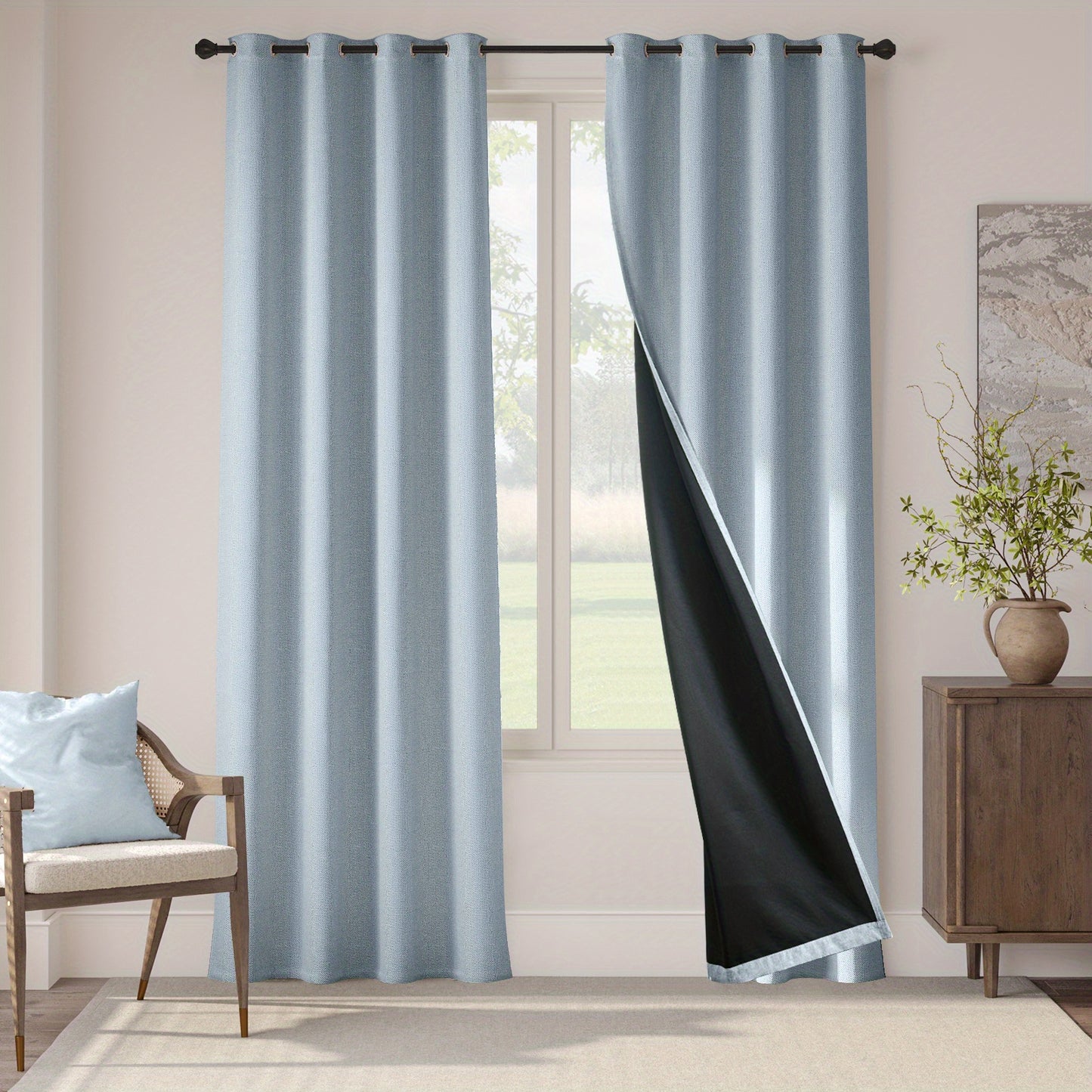 2pcs 100% Privacy Blackout Curtains for Bedroom, Linen Textu