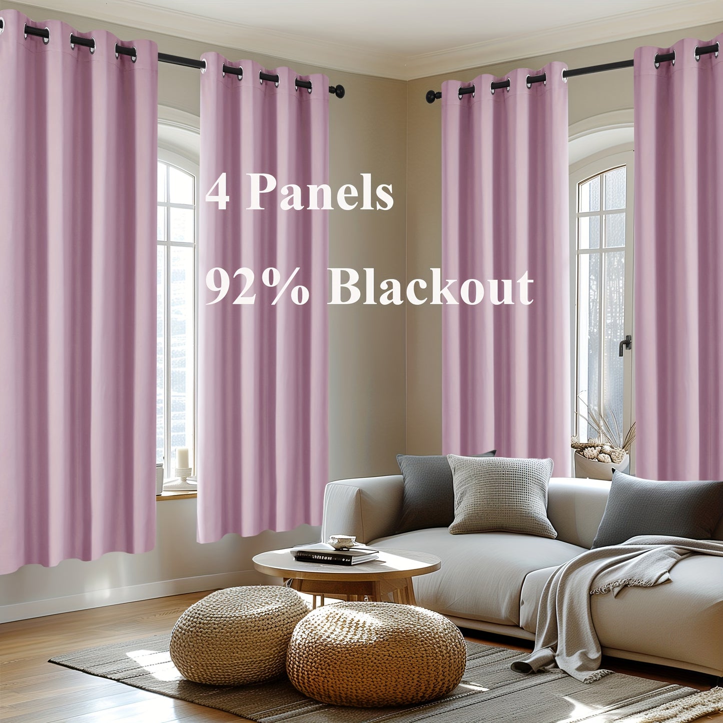Blackout Thermal Insulated 4 Panels Curtains - Solid Grommet
