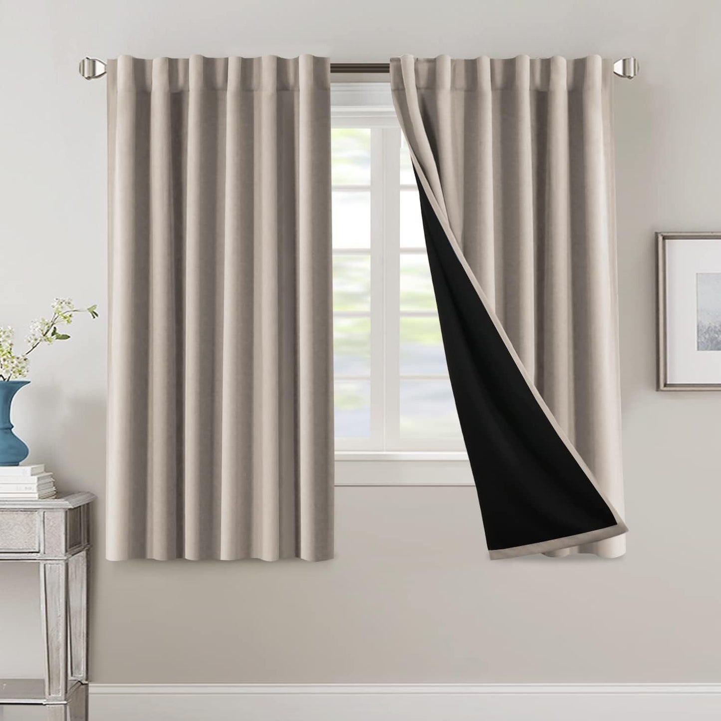 2 Panels PrinceDeco 100% Blackout Curtains for Bedroom with