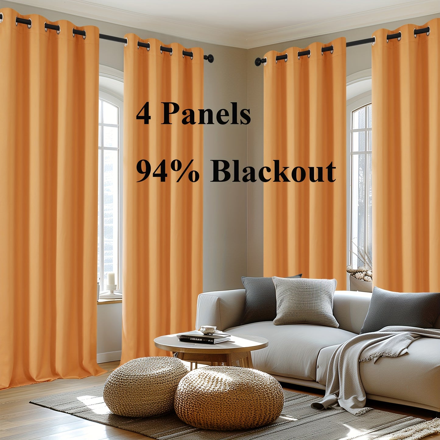 Blackout Thermal Insulated 4 Panels Curtains - Solid Grommet