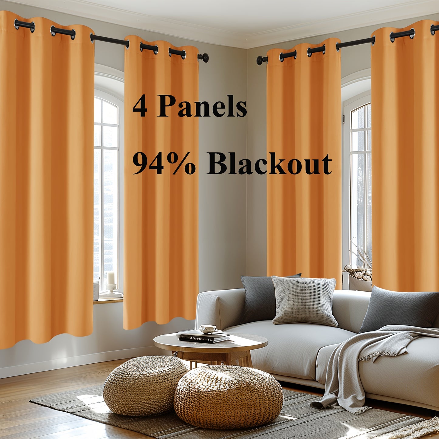 Blackout Thermal Insulated 4 Panels Curtains - Solid Grommet