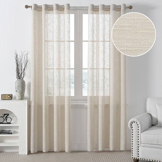 Light Filtering Semi-Sheer 2pcs Linen Textured Curtains - Fa