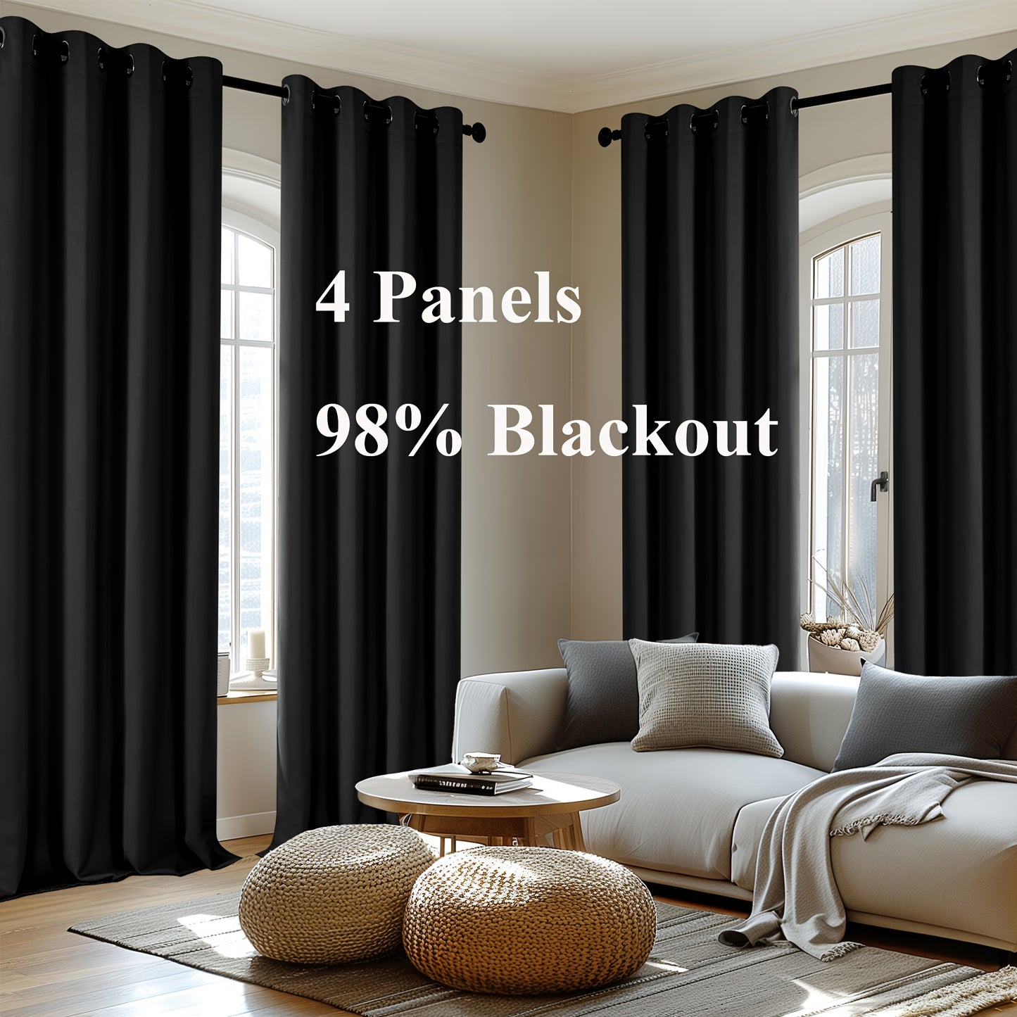 Blackout Thermal Insulated 4 Panels Curtains - Solid Grommet