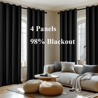 Blackout Thermal Insulated 4 Panels Curtains - Solid Grommet