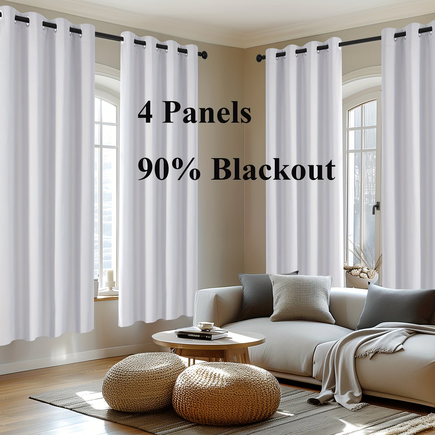 Blackout Thermal Insulated 4 Panels Curtains - Solid Grommet