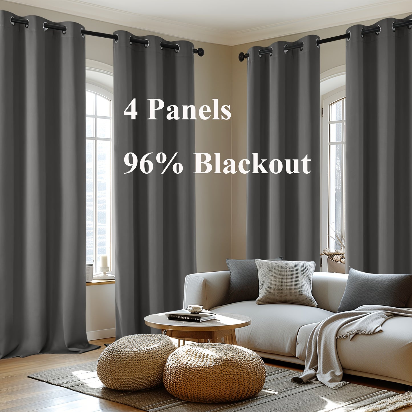 Blackout Thermal Insulated 4 Panels Curtains - Solid Grommet