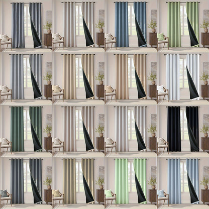 2pcs 100% Privacy Blackout Curtains for Bedroom, Linen Textu