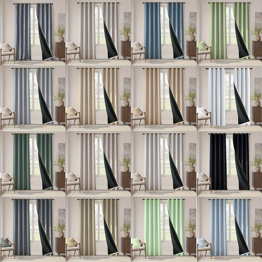 2pcs 100% Privacy Blackout Curtains for Bedroom, Linen Textu