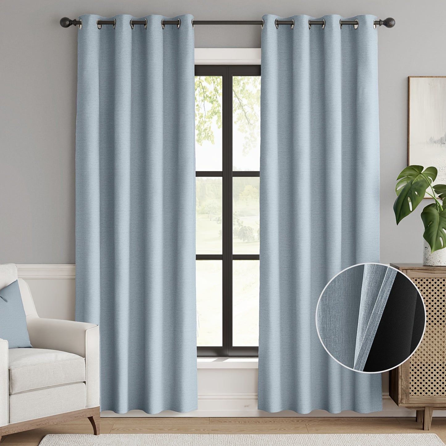 2pcs 100% Privacy Blackout Curtains for Bedroom, Linen Textu