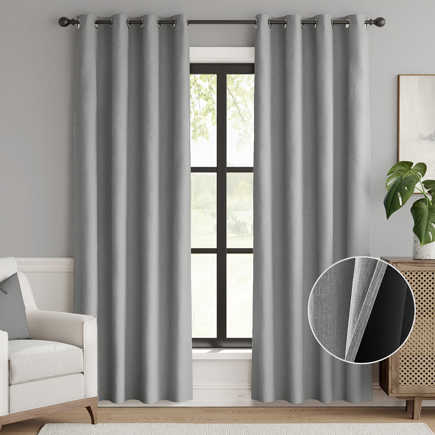 2pcs 100% Privacy Blackout Curtains for Bedroom, Linen Textu