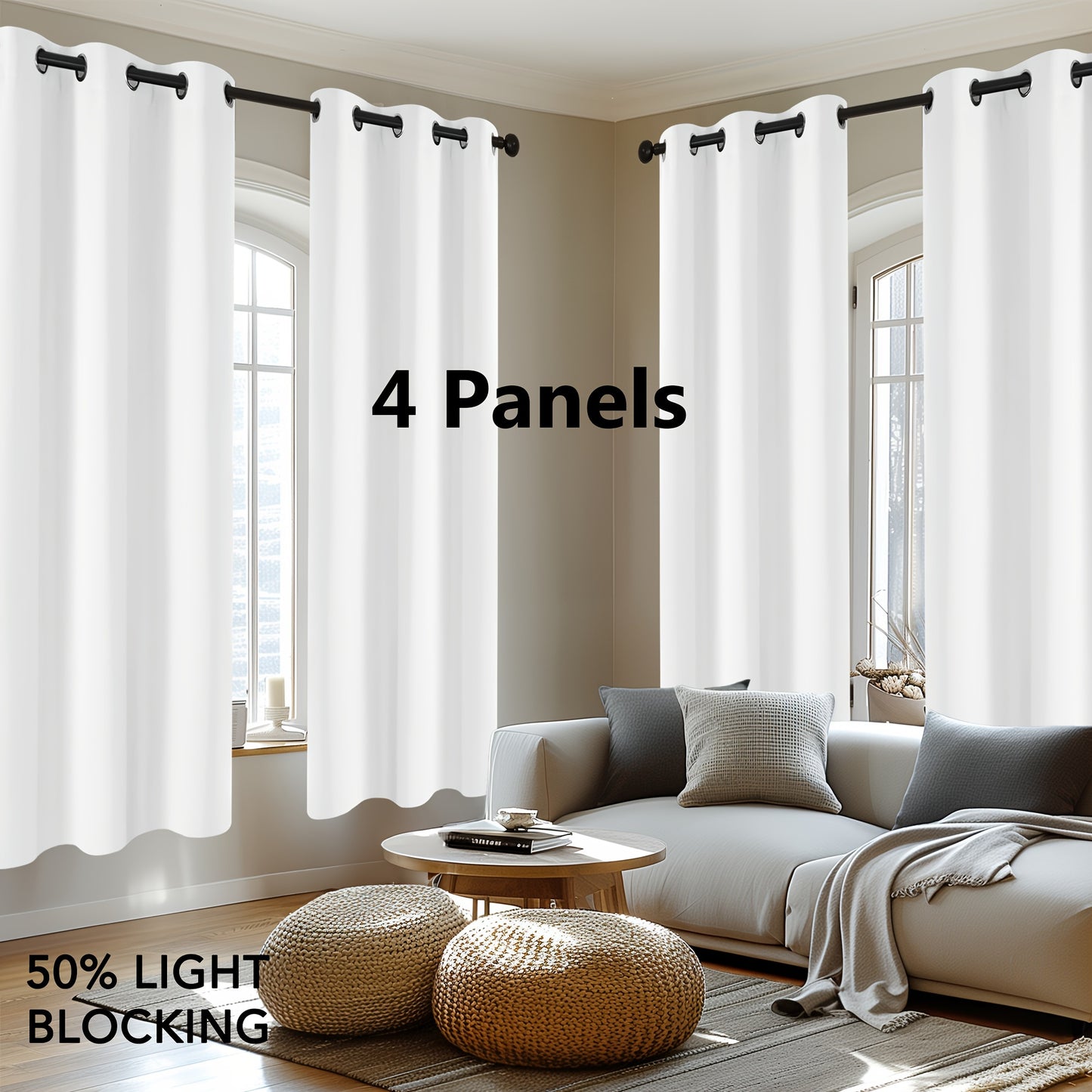 Blackout Thermal Insulated 4 Panels Curtains - Solid Grommet