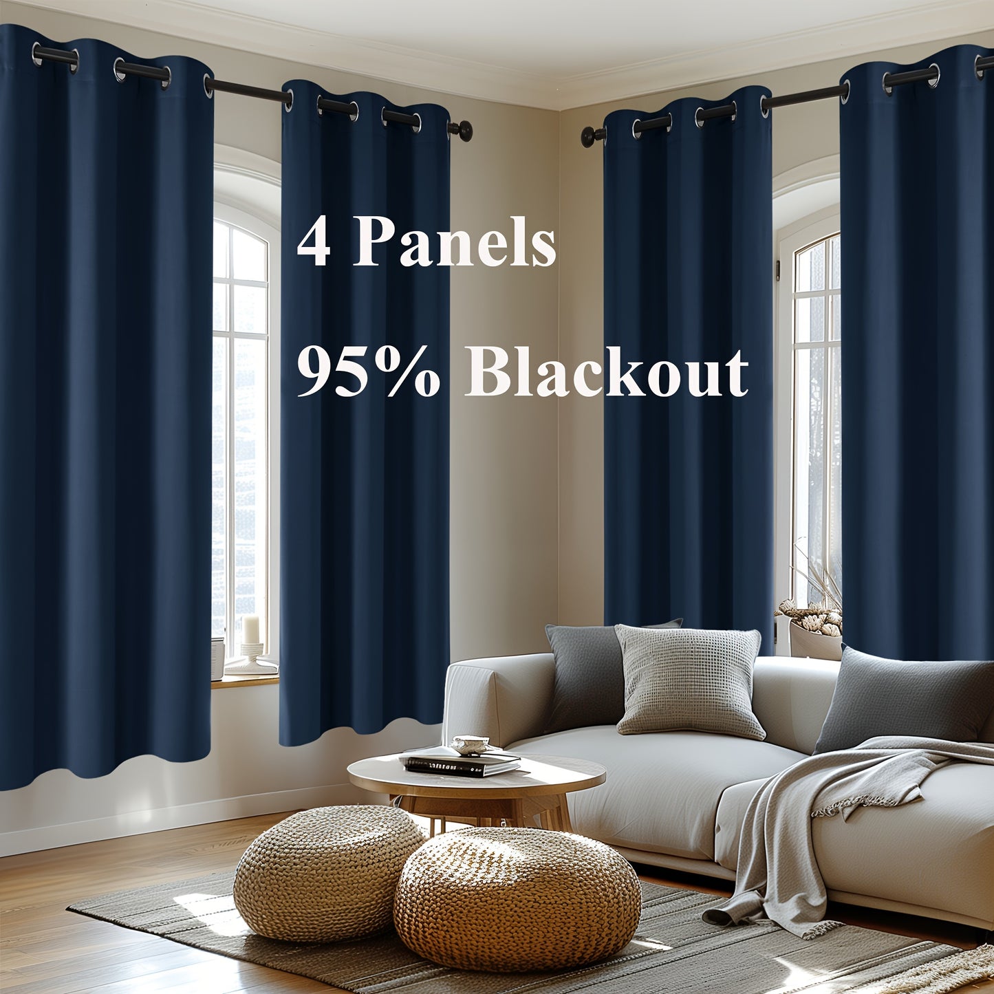 Blackout Thermal Insulated 4 Panels Curtains - Solid Grommet