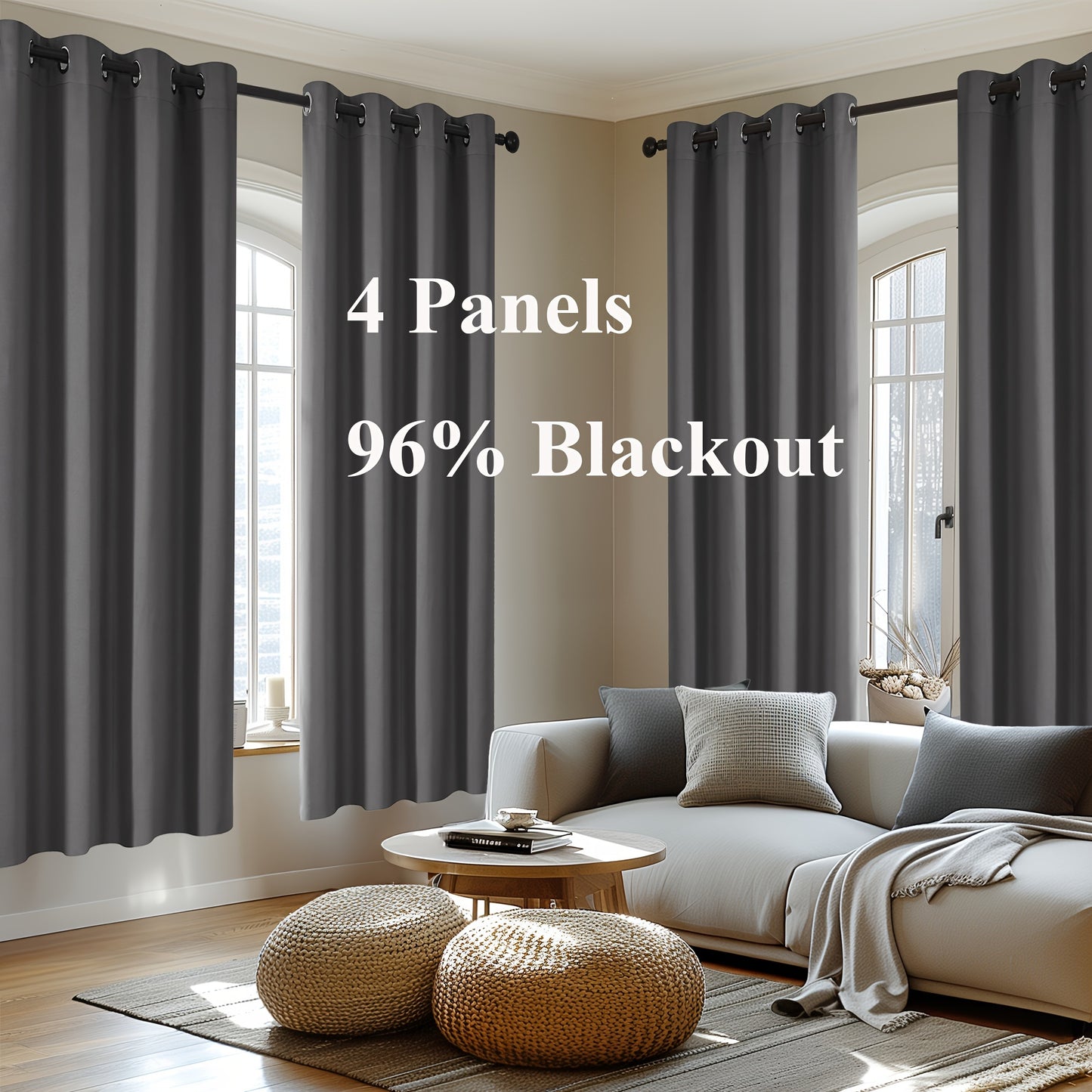 Blackout Thermal Insulated 4 Panels Curtains - Solid Grommet