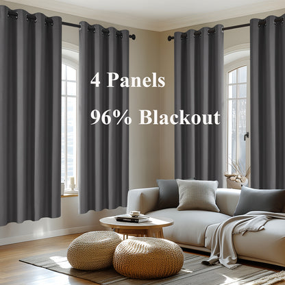 Blackout Thermal Insulated 4 Panels Curtains - Solid Grommet