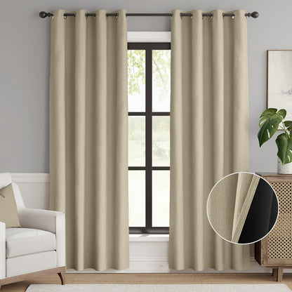 2pcs 100% Privacy Blackout Curtains for Bedroom, Linen Textu
