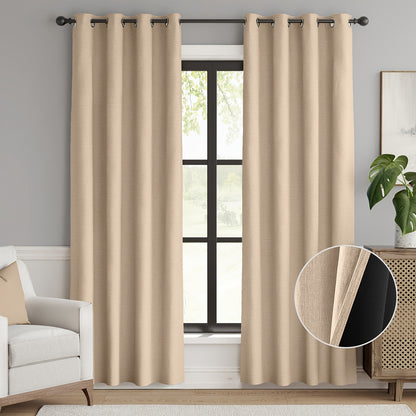 2pcs 100% Privacy Blackout Curtains for Bedroom, Linen Textu