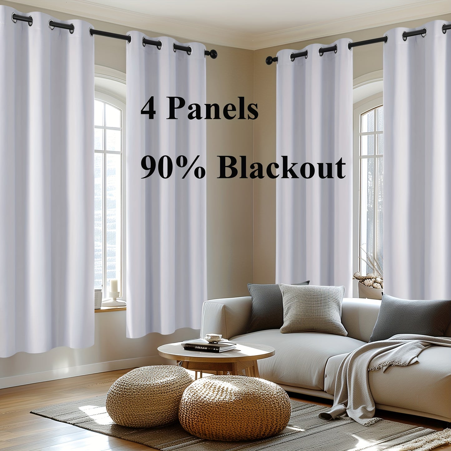 Blackout Thermal Insulated 4 Panels Curtains - Solid Grommet