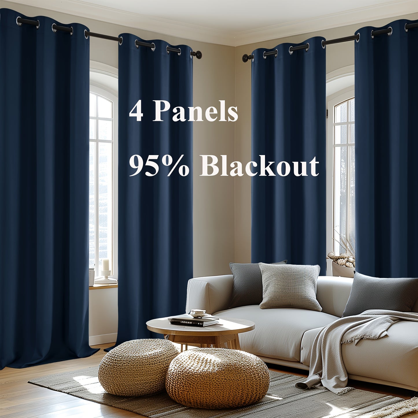 Blackout Thermal Insulated 4 Panels Curtains - Solid Grommet