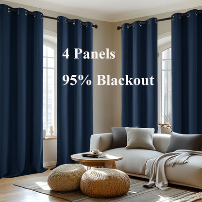 Blackout Thermal Insulated 4 Panels Curtains - Solid Grommet