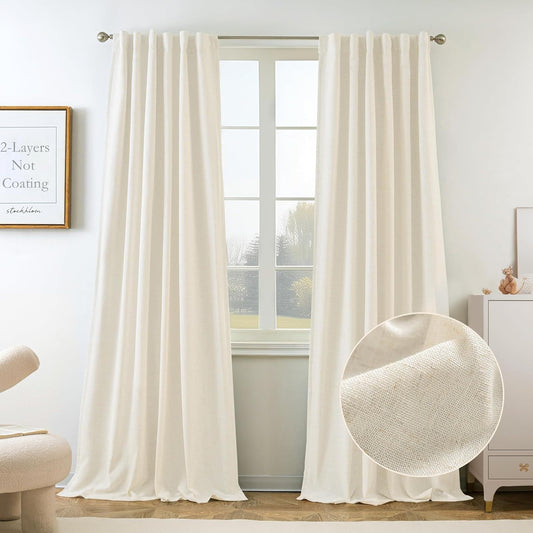 2 Panels 100% Blackout Linen Curtains for Bedroom Farmhouse