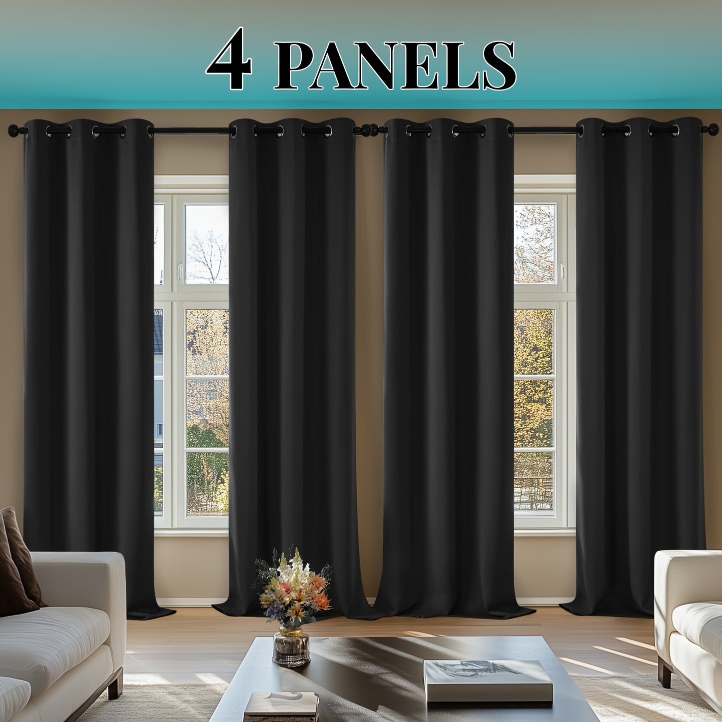 Blackout Thermal Insulated 4 Panels Curtains - Solid Grommet