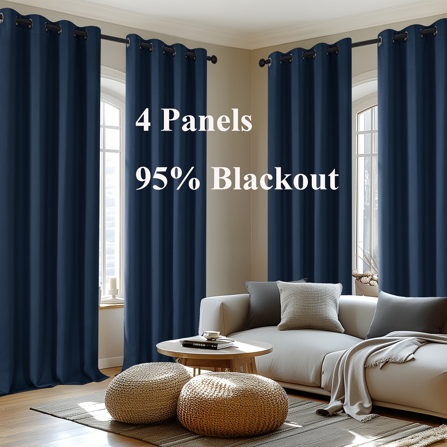 Blackout Thermal Insulated 4 Panels Curtains - Solid Grommet