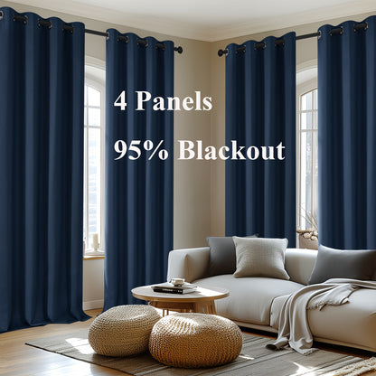 Blackout Thermal Insulated 4 Panels Curtains - Solid Grommet