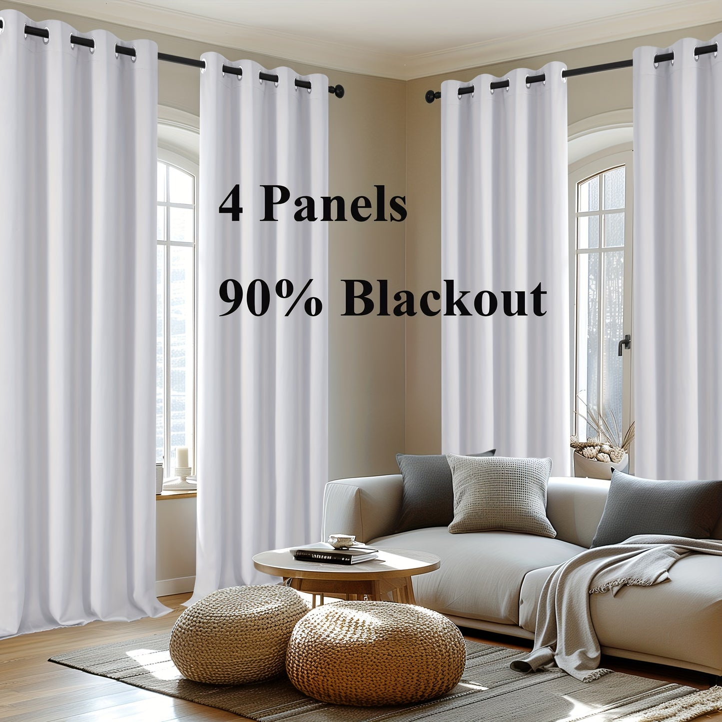 Blackout Thermal Insulated 4 Panels Curtains - Solid Grommet